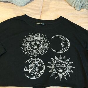 Black Loose Cropped Celestial Top